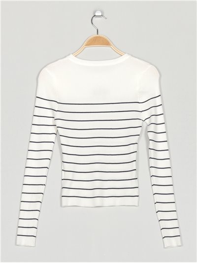 Striped sweater with metallic detail blanco