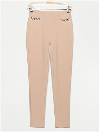 Stretch trousers with hearts camel