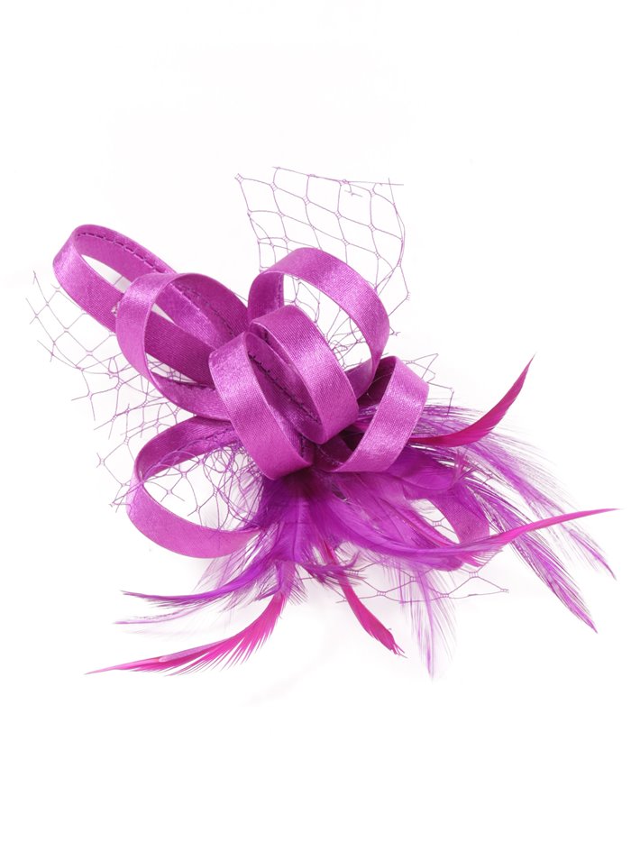 Feather fascinator hair clip with mesh buganvilla-oscuro