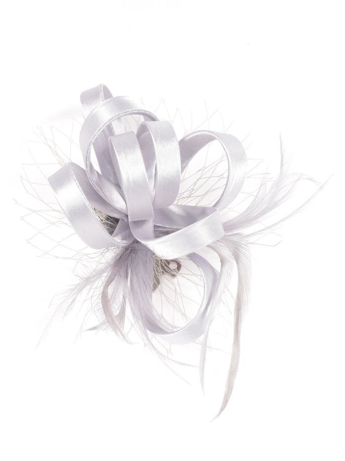 Feather fascinator hair clip with mesh plata