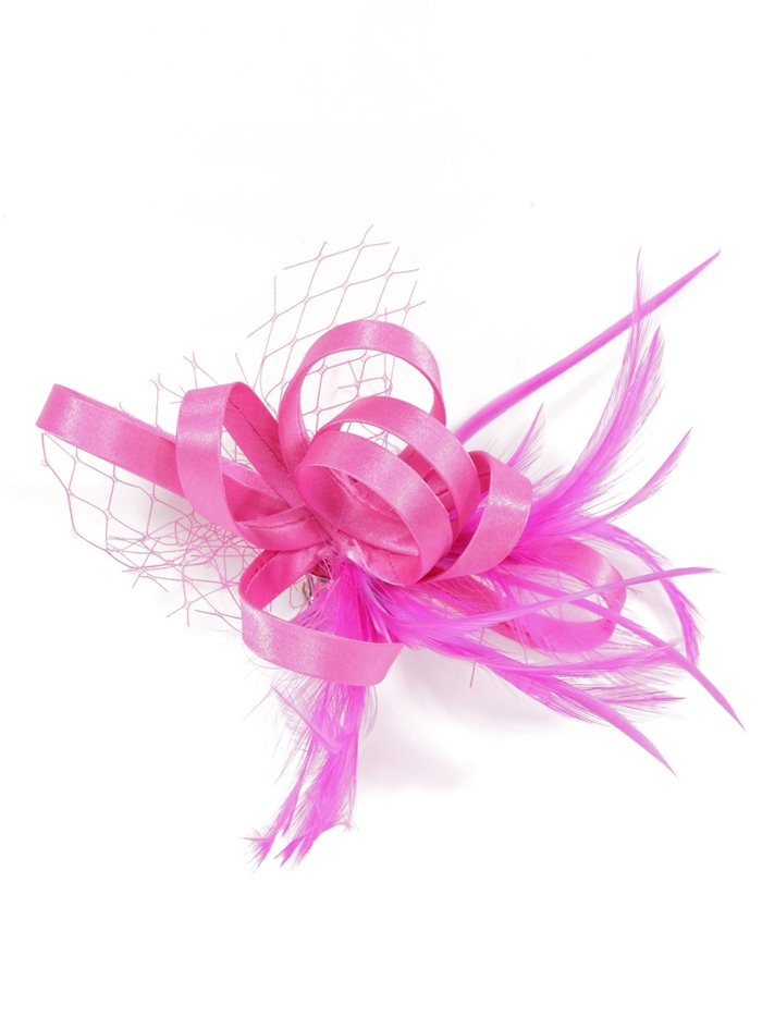 Feather fascinator hair clip with mesh buganvilla