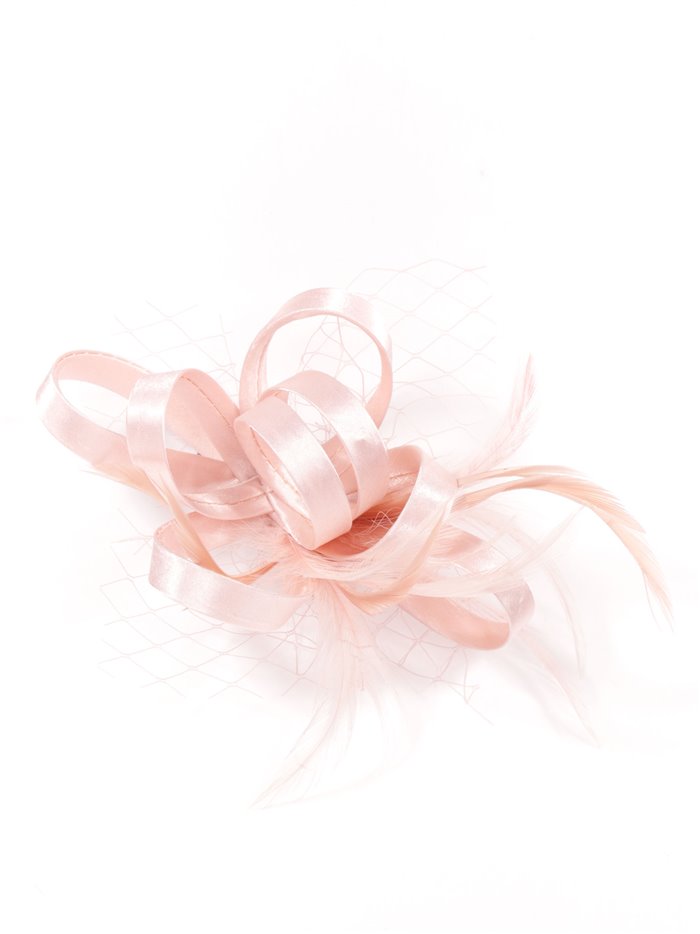 Feather fascinator hair clip with mesh rosa-palo