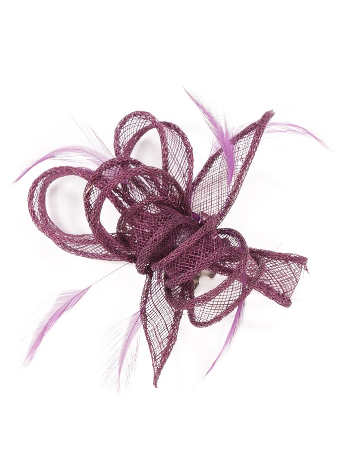 Feather fascinator hair clip morado