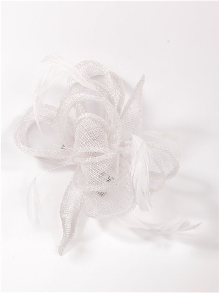 Feather fascinator hair clip blanco