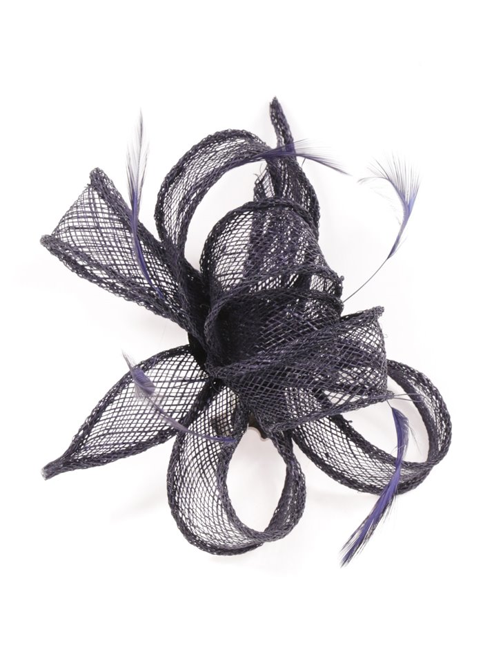 Feather fascinator hair clip azul-marino