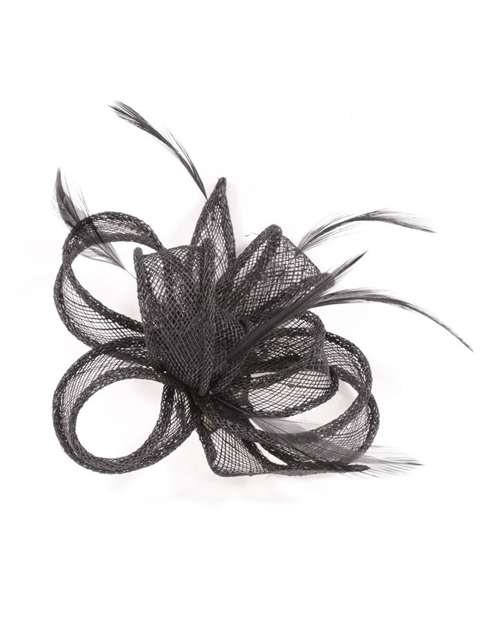 Feather fascinator hair clip negro