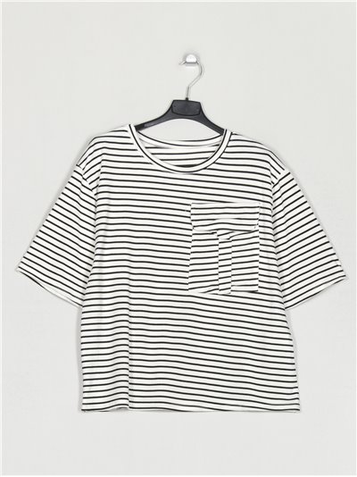 Striped t-shirt with pocket negro