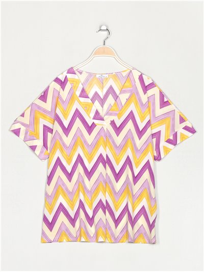 Plus size flowing Zigzag blouse multi-lila