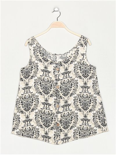 Printed top with buttons negro