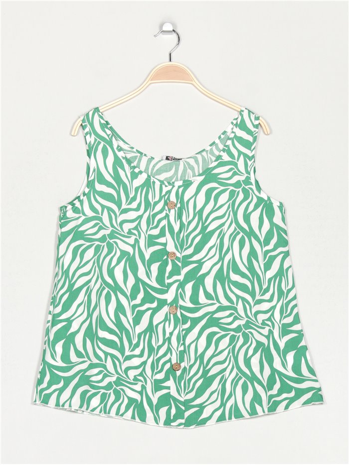 Printed top with buttons verde