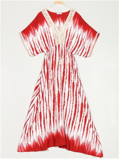 Maxi printed dress with sequins rojo