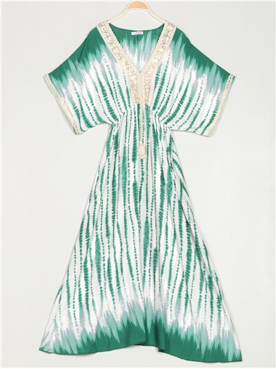 Maxi printed dress with sequins verde
