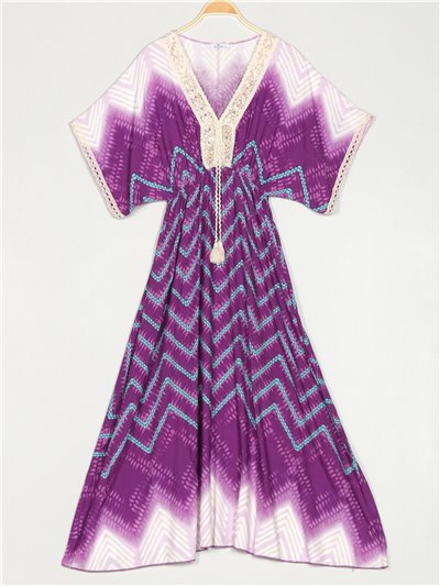 Maxi printed dress with sequins purpura