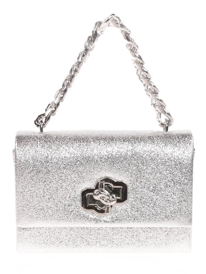 Shiny fabric clutch plata