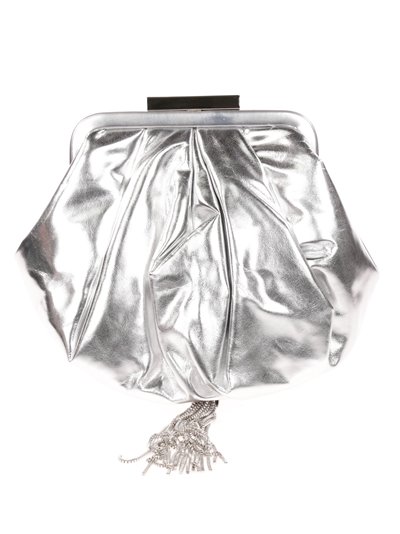 Shiny fabric clutch with tassel plata