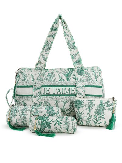 Printed bowling bag + toiletry bags 4 pieces je-taime-green