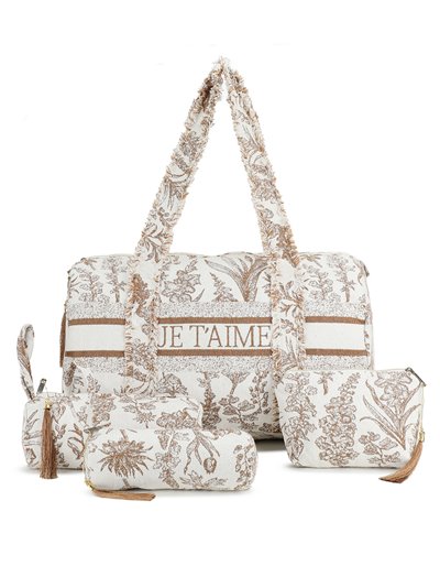 Printed bowling bag + toiletry bags 4 pieces je-taime-beige