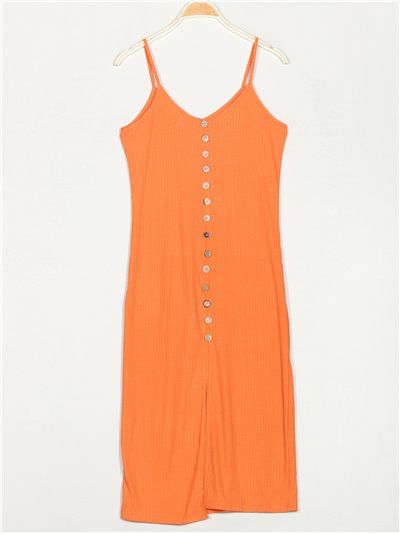 Ribbed dress with buttons naranja