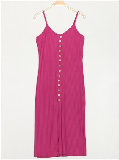 Ribbed dress with buttons buganvilla