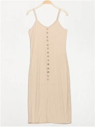 Ribbed dress with buttons beis