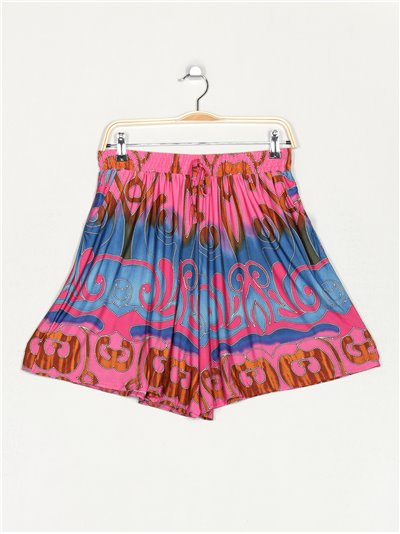 Plus size flowing printed shorts fucsia