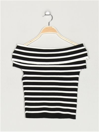 Strapless striped knit top negro