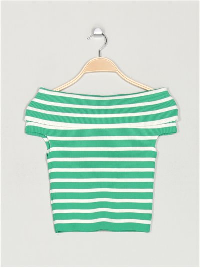 Strapless striped knit top verde