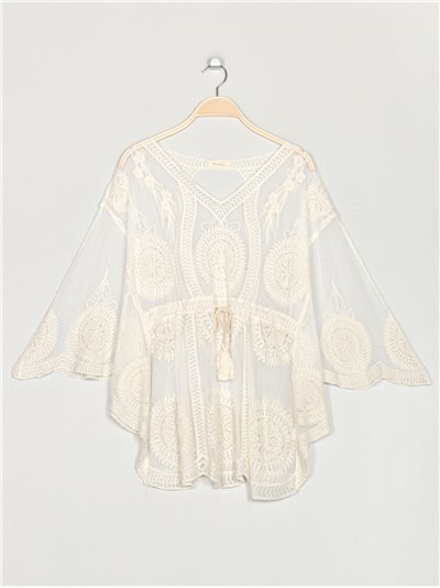 Embroidered lace blouse beis