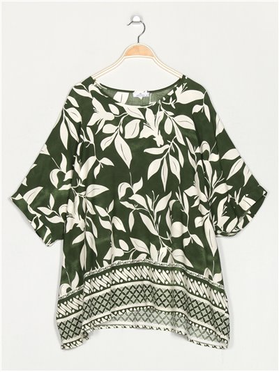 Plus size printed blouse verde