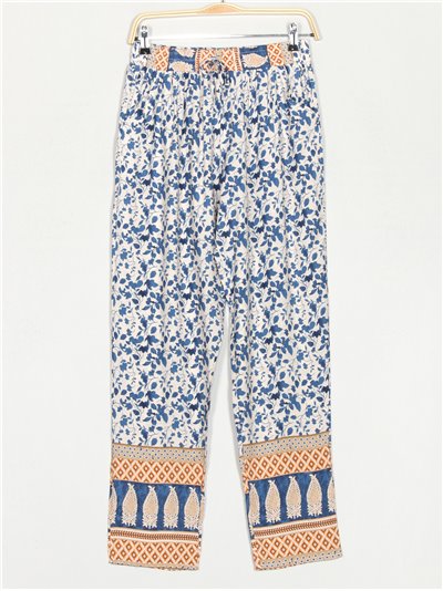Leaves printed trousers azul