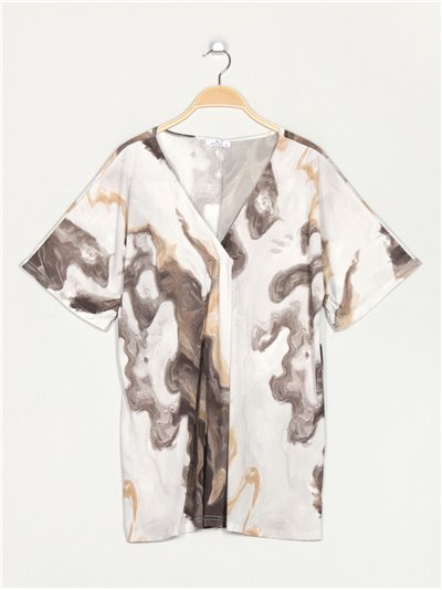 Plus size flowing printed blouse multi-gris