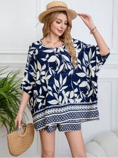 Plus size printed blouse marino