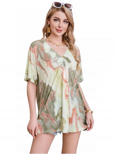 Plus size flowing printed blouse multi-verde