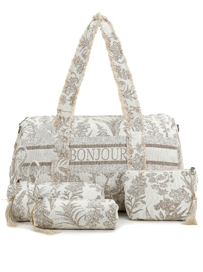 Printed bowling bag + toiletry bags 4 pieces bonjour-beige