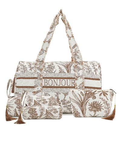 Printed bowling bag + toiletry bags 4 pieces bonjour-taupe
