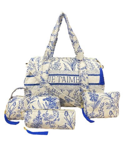 Printed bowling bag + toiletry bags 4 pieces je-taime-azul