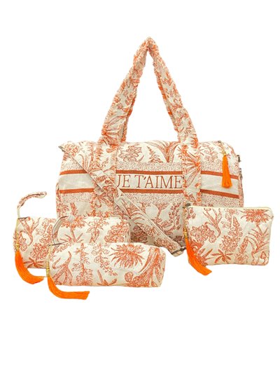 Printed bowling bag + toiletry bags 4 pieces je-taime-orange