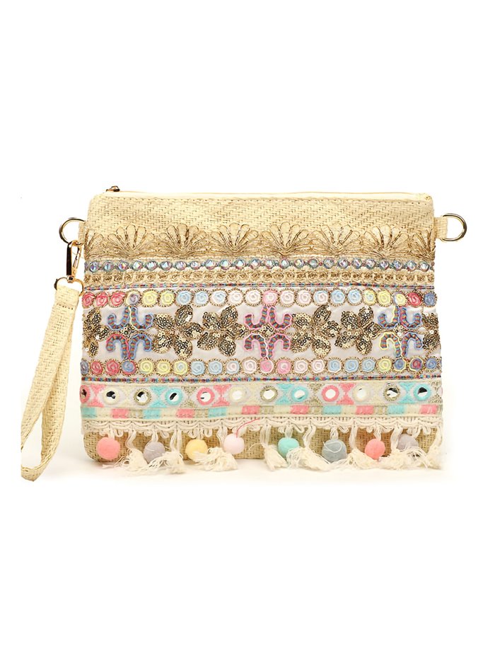 Raffia effect crossbody bag flores