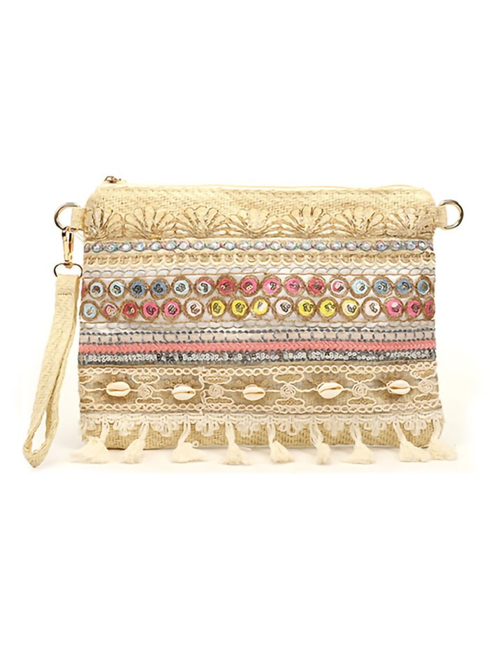 Raffia effect crossbody bag multi-gris