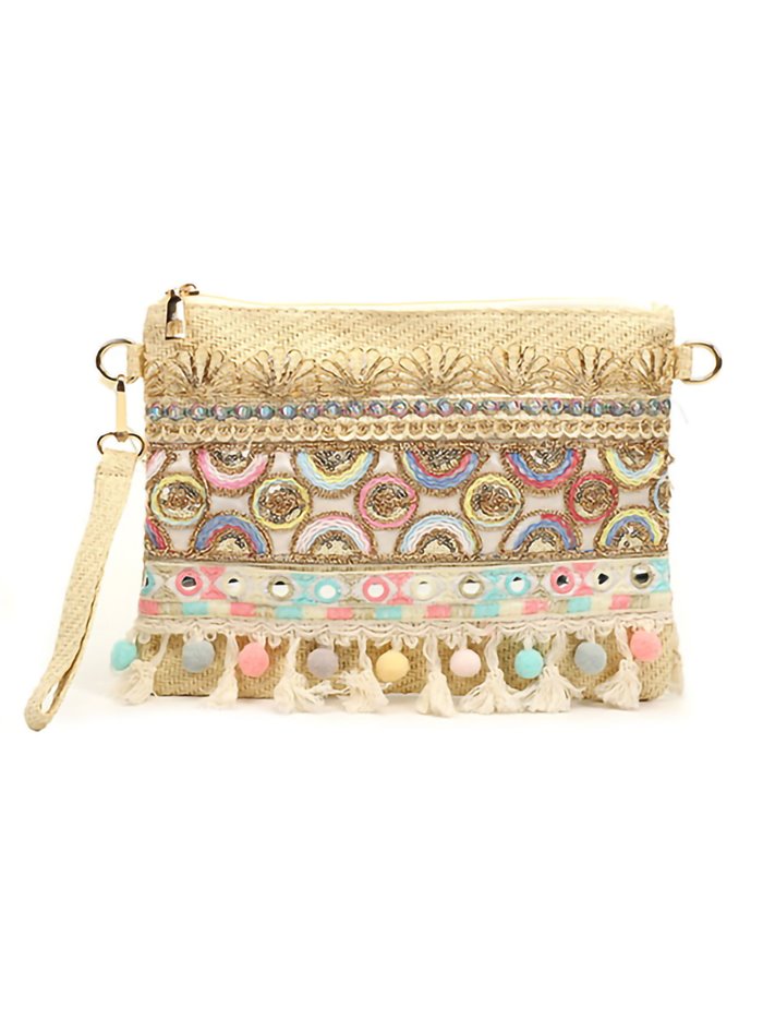 Raffia effect crossbody bag arcoiris