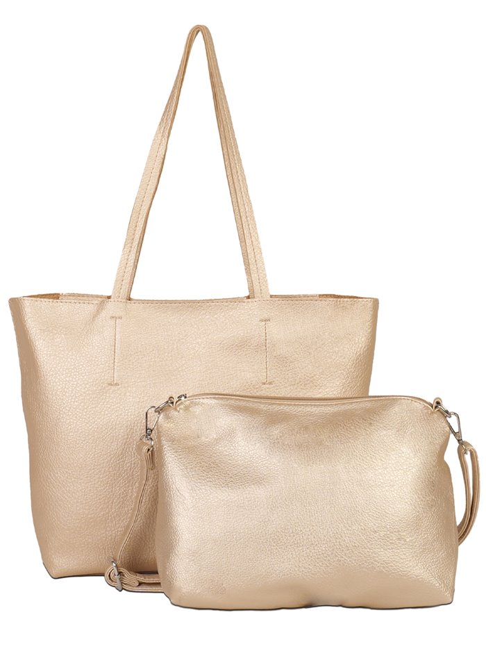 2 pieces Contrast tote bag + crossbody bag gold