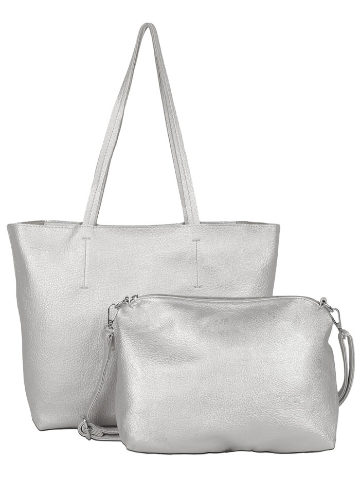 2 pieces Contrast tote bag + crossbody bag silver