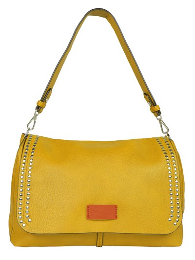 Studded crossbody bag with flap yellow