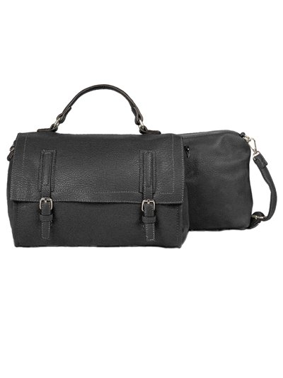 2 pieces Citybag with buckle + crossbody bag black