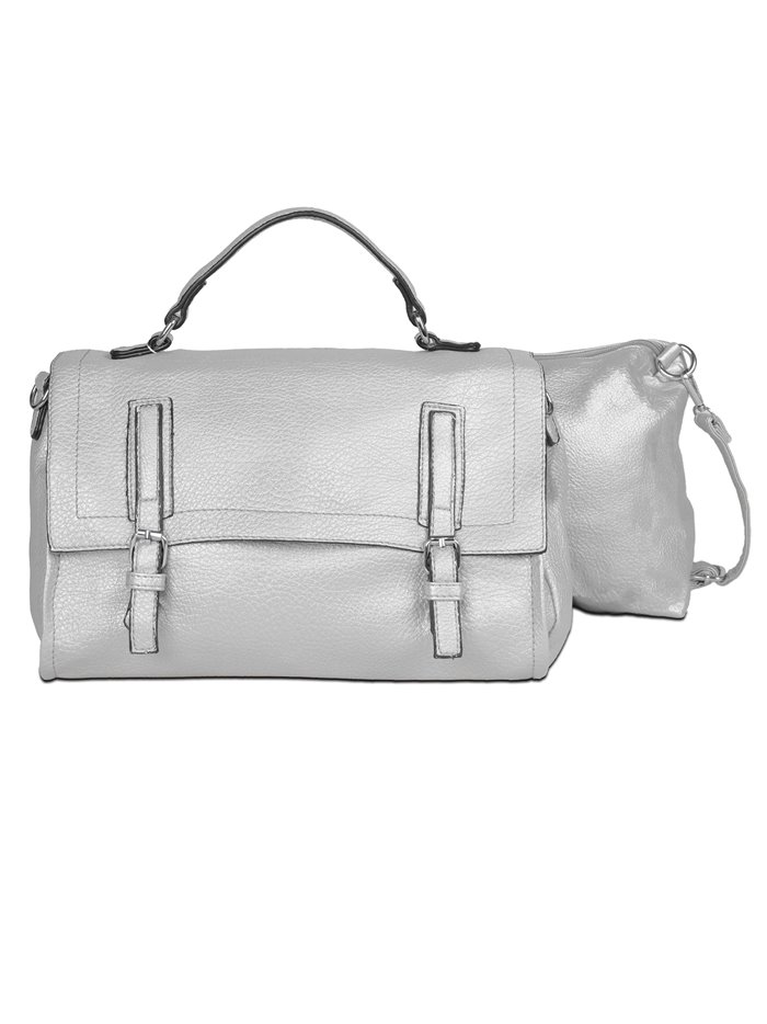 2 pieces Citybag with buckle + crossbody bag silver