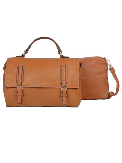 2 pieces Citybag with buckle + crossbody bag brown