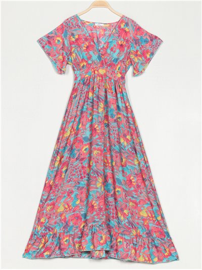 Maxi floral printed dress fucsia
