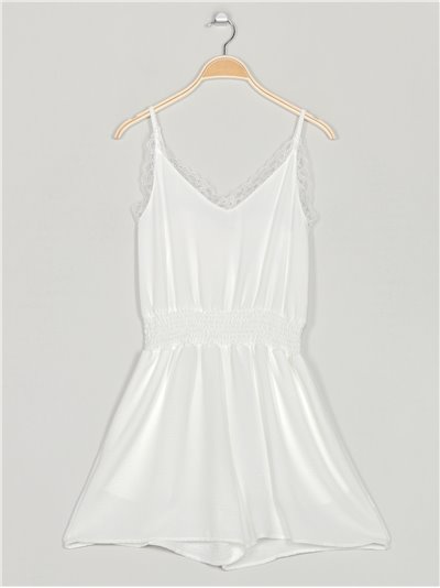 Short jumpsuit with lace blanco