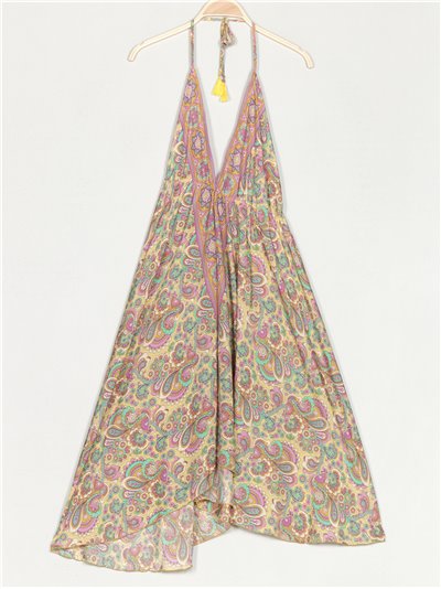 Printed dress with tassels amarillo