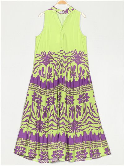 Maxi printed dress with ruffles verde
